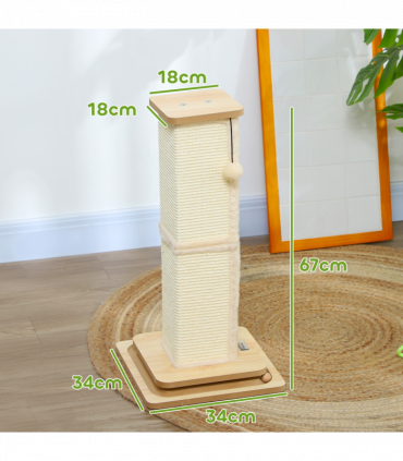 PawHut 67cm Cat Scratching Post 3 in 1 Cat Scratcher w/ Track Ball Toy