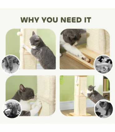 PawHut 67cm Cat Scratching Post 3 in 1 Cat Scratcher w/ Track Ball Toy