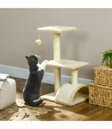 PawHut 72cm Cat Tree Climbing Tower with Sisal Scratching Post - Cream White