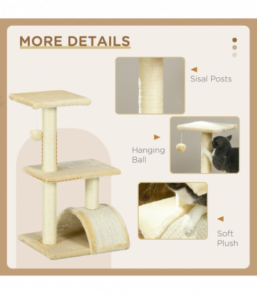 PawHut 72cm Cat Tree Climbing Tower with Sisal Scratching Post - Cream White