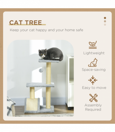PawHut 72cm Cat Tree Climbing Tower with Sisal Scratching Post - Light Grey