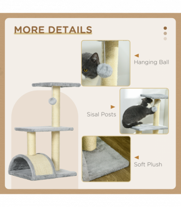 PawHut 72cm Cat Tree Climbing Tower with Sisal Scratching Post - Light Grey