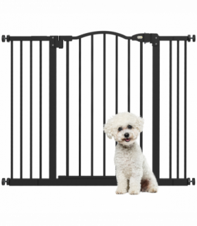 PawHut 74-100cm Adjustable Metal Pet Gate Safety Barrier w/ Auto-Close Black