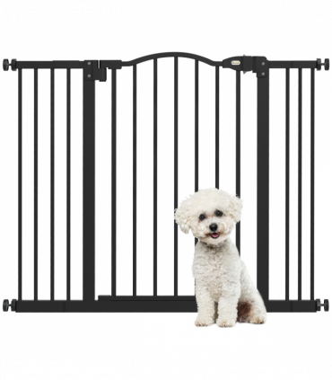 PawHut 74-100cm Adjustable Metal Pet Gate Safety Barrier w/ Auto-Close Black