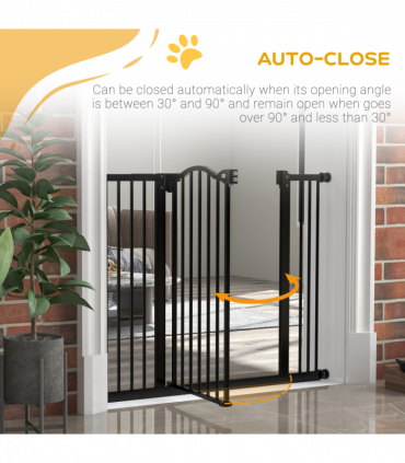 PawHut 74-100cm Adjustable Metal Pet Gate Safety Barrier w/ Auto-Close Black