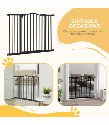 PawHut 74-100cm Adjustable Metal Pet Gate Safety Barrier w/ Auto-Close Black