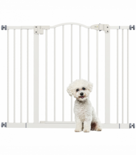 PawHut 74-100cm Adjustable Metal Pet Gate Safety Barrier w/ Auto-Close White