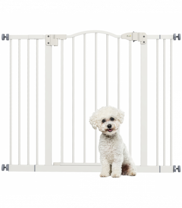 PawHut 74-100cm Adjustable Metal Pet Gate Safety Barrier w/ Auto-Close White