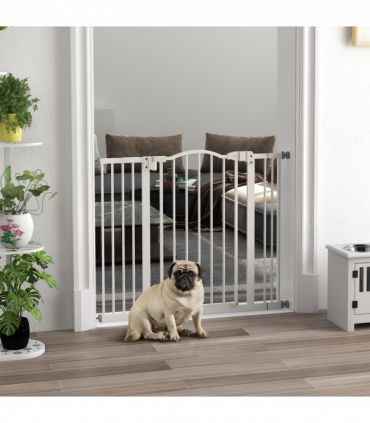 PawHut 74-100cm Adjustable Metal Pet Gate Safety Barrier w/ Auto-Close White