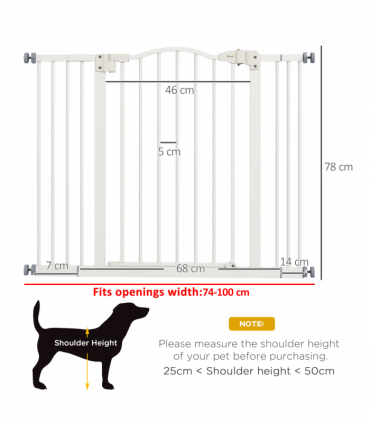 PawHut 74-100cm Adjustable Metal Pet Gate Safety Barrier w/ Auto-Close White