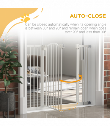 PawHut 74-100cm Adjustable Metal Pet Gate Safety Barrier w/ Auto-Close White