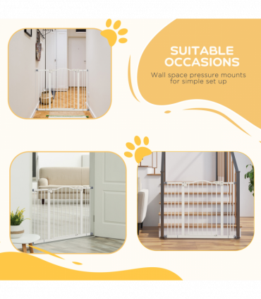 PawHut 74-100cm Adjustable Metal Pet Gate Safety Barrier w/ Auto-Close White
