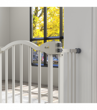 PawHut 74-100cm Adjustable Metal Pet Gate Safety Barrier w/ Auto-Close White