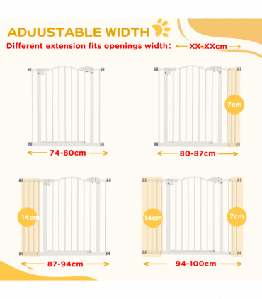 PawHut 74-100cm Adjustable Metal Pet Gate Safety Barrier w/ Auto-Close White