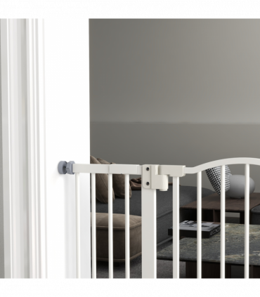 PawHut 74-100cm Adjustable Metal Pet Gate Safety Barrier w/ Auto-Close White