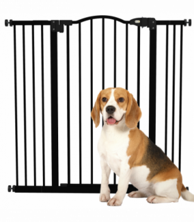 PawHut 74-100cm Adjustable Metal Pet Gate Safety Barrier w/Auto-Close Door Black