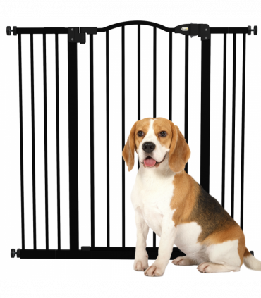 PawHut 74-100cm Adjustable Metal Pet Gate Safety Barrier w/Auto-Close Door Black