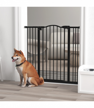 PawHut 74-100cm Adjustable Metal Pet Gate Safety Barrier w/Auto-Close Door Black