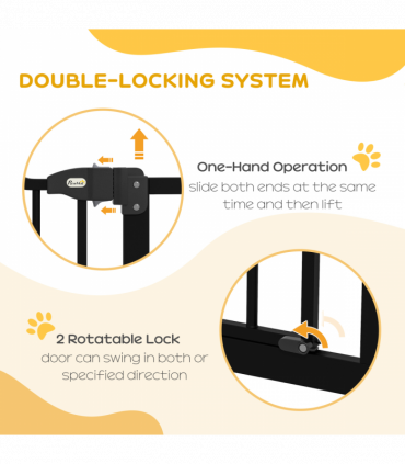 PawHut 74-100cm Adjustable Metal Pet Gate Safety Barrier w/Auto-Close Door Black