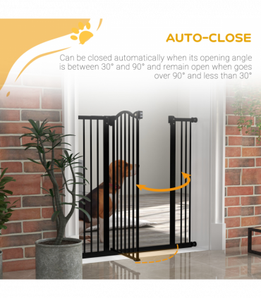 PawHut 74-100cm Adjustable Metal Pet Gate Safety Barrier w/Auto-Close Door Black