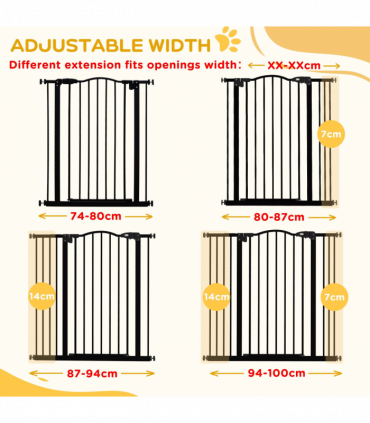 PawHut 74-100cm Adjustable Metal Pet Gate Safety Barrier w/Auto-Close Door Black