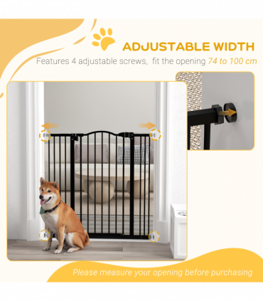 PawHut 74-100cm Adjustable Metal Pet Gate Safety Barrier w/Auto-Close Door Black