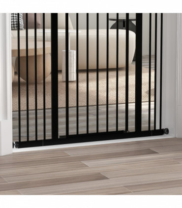 PawHut 74-100cm Adjustable Metal Pet Gate Safety Barrier w/Auto-Close Door Black