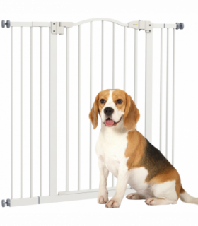PawHut 74-100cm Adjustable Metal Pet Gate Safety Barrier w/Auto-Close Door White