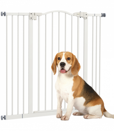 PawHut 74-100cm Adjustable Metal Pet Gate Safety Barrier w/Auto-Close Door White