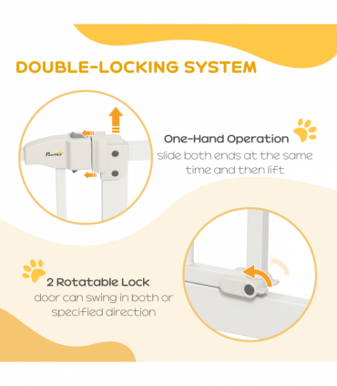 PawHut 74-100cm Adjustable Metal Pet Gate Safety Barrier w/Auto-Close Door White