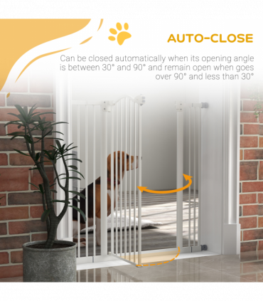 PawHut 74-100cm Adjustable Metal Pet Gate Safety Barrier w/Auto-Close Door White