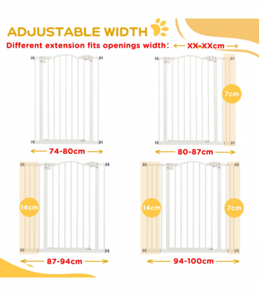 PawHut 74-100cm Adjustable Metal Pet Gate Safety Barrier w/Auto-Close Door White