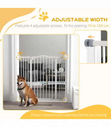 PawHut 74-100cm Adjustable Metal Pet Gate Safety Barrier w/Auto-Close Door White