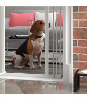 PawHut 74-100cm Adjustable Metal Pet Gate Safety Barrier w/Auto-Close Door White