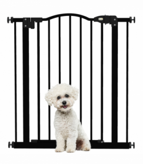 PawHut 74-80cm Adjustable Metal Pet Gate Safety Barrier w/ Auto-Close Black