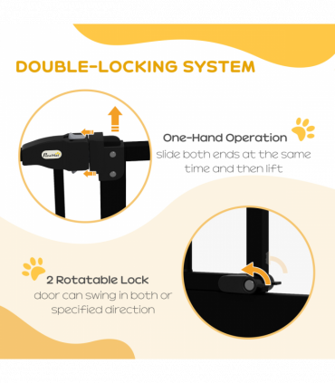 PawHut 74-80cm Adjustable Metal Pet Gate Safety Barrier w/ Auto-Close Black