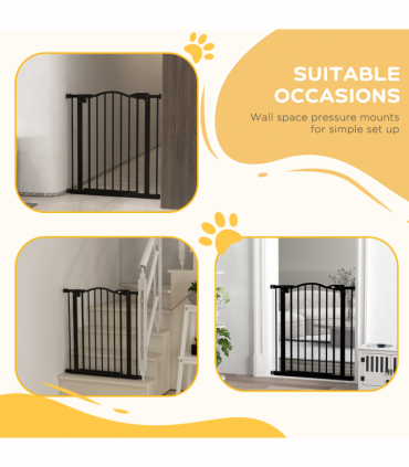 PawHut 74-80cm Adjustable Metal Pet Gate Safety Barrier w/ Auto-Close Black