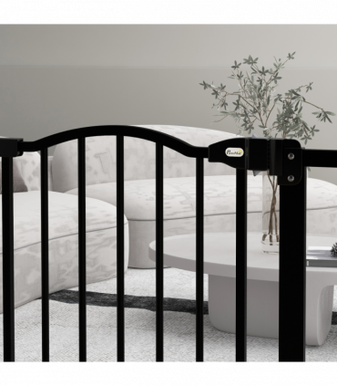 PawHut 74-80cm Adjustable Metal Pet Gate Safety Barrier w/ Auto-Close Black