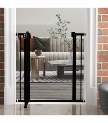 PawHut 74-80cm Adjustable Metal Pet Gate Safety Barrier w/ Auto-Close Black