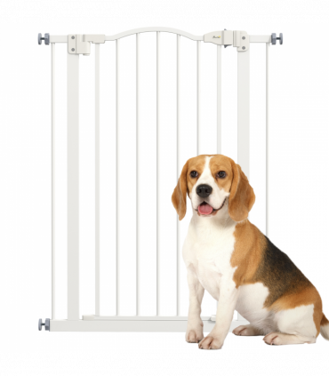 PawHut 74-80cm Adjustable Metal Pet Gate Safety Barrier w/ Auto-Close Door White