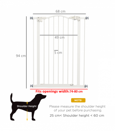 PawHut 74-80cm Adjustable Metal Pet Gate Safety Barrier w/ Auto-Close Door White