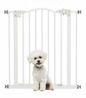 PawHut 74-80cm Adjustable Metal Pet Gate Safety Barrier w/ Auto-Close White