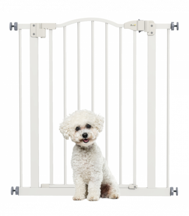 PawHut 74-80cm Adjustable Metal Pet Gate Safety Barrier w/ Auto-Close White