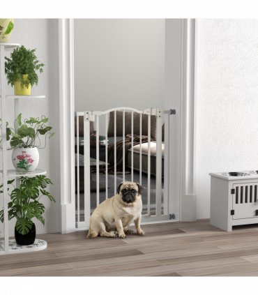 PawHut 74-80cm Adjustable Metal Pet Gate Safety Barrier w/ Auto-Close White
