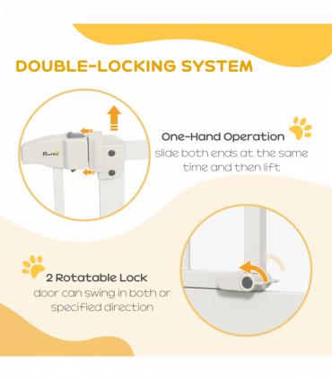 PawHut 74-80cm Adjustable Metal Pet Gate Safety Barrier w/ Auto-Close White