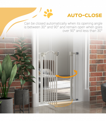 PawHut 74-80cm Adjustable Metal Pet Gate Safety Barrier w/ Auto-Close White