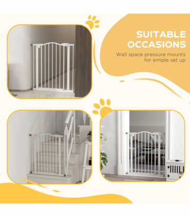 PawHut 74-80cm Adjustable Metal Pet Gate Safety Barrier w/ Auto-Close White