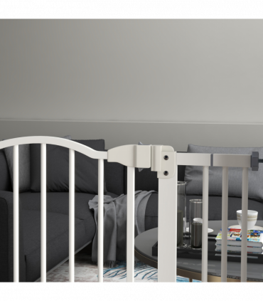 PawHut 74-80cm Adjustable Metal Pet Gate Safety Barrier w/ Auto-Close White