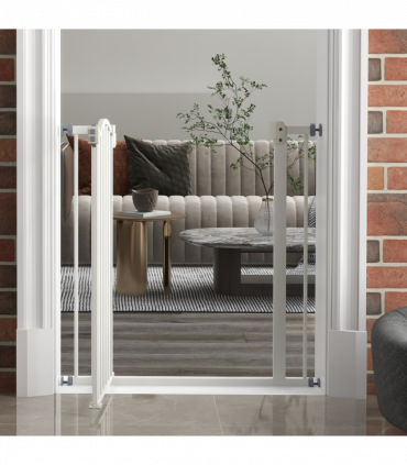 PawHut 74-80cm Adjustable Metal Pet Gate Safety Barrier w/ Auto-Close White