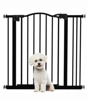 PawHut 74-87cm Adjustable Metal Pet Gate Safety Barrier w/ Auto-Close Black